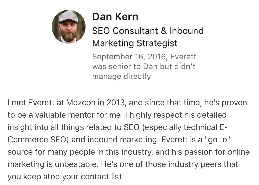 Dan Kern's SEO Recommendation for Everett Sizemore