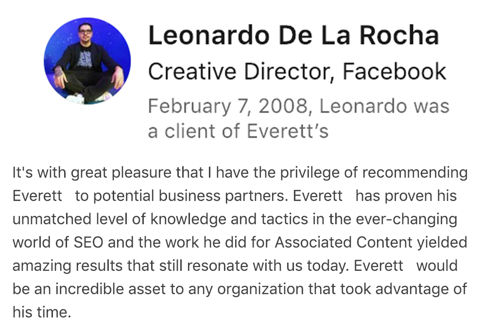 Leonardo's SEO Recommendation for Everett Sizemore